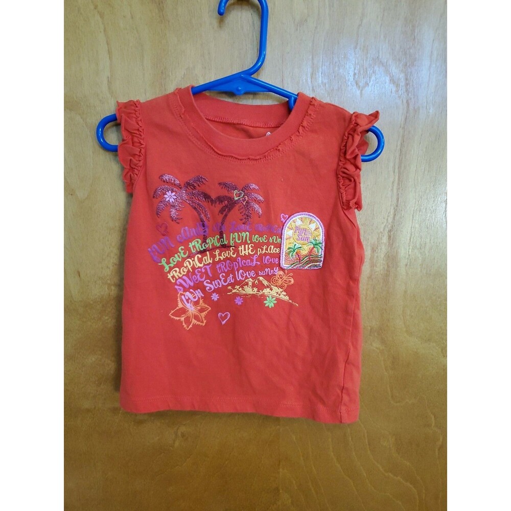 Girls The Children's Place 3t orange tropical Love Fun s/s t shirt